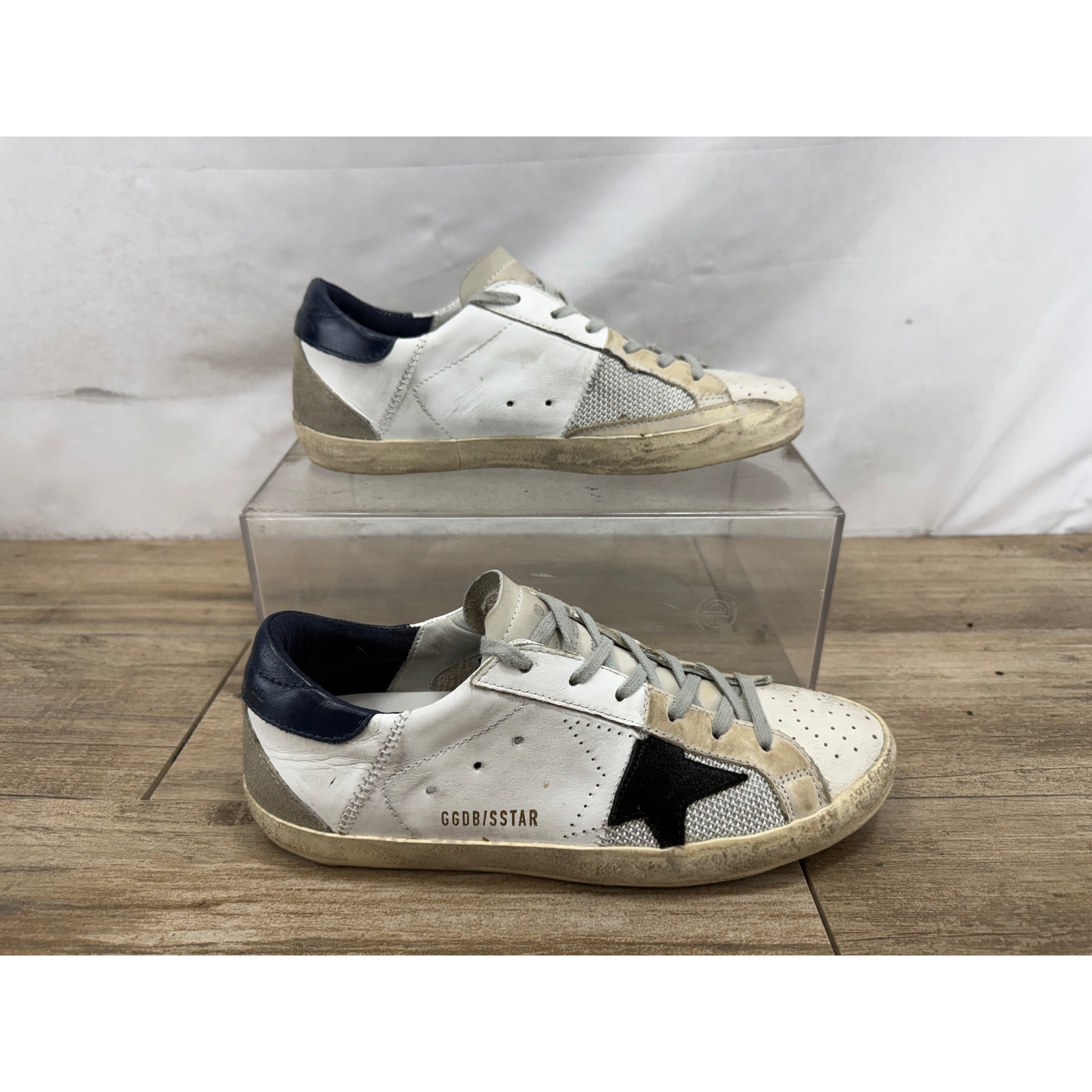 Golden Goose Superstar Sneakers White Leather Black Star Navy Heel Size 40